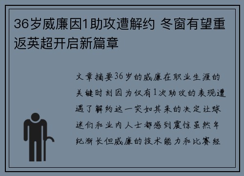 36岁威廉因1助攻遭解约 冬窗有望重返英超开启新篇章