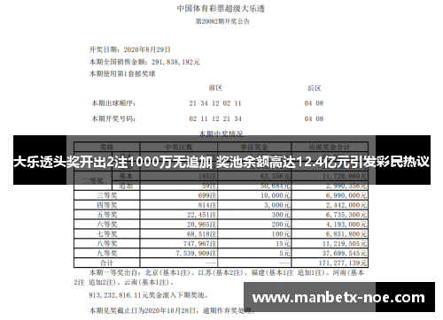 大乐透头奖开出2注1000万无追加 奖池余额高达12.4亿元引发彩民热议